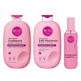 eos Essentials Bundle - Gel de baño, niebla corporal, loción corporal - Granada y frambuesa