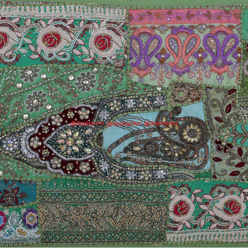Ethnic Cotton Decorative Table Runner Indian Dinner Patchwork Beads Embroidered