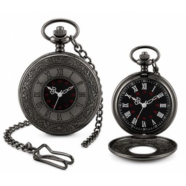 Vintage Roman Numeral Pocket Watch for Men – Engraved Quartz Watch with Chain, Classic Gift for Dad, Father’s Day & Birthday