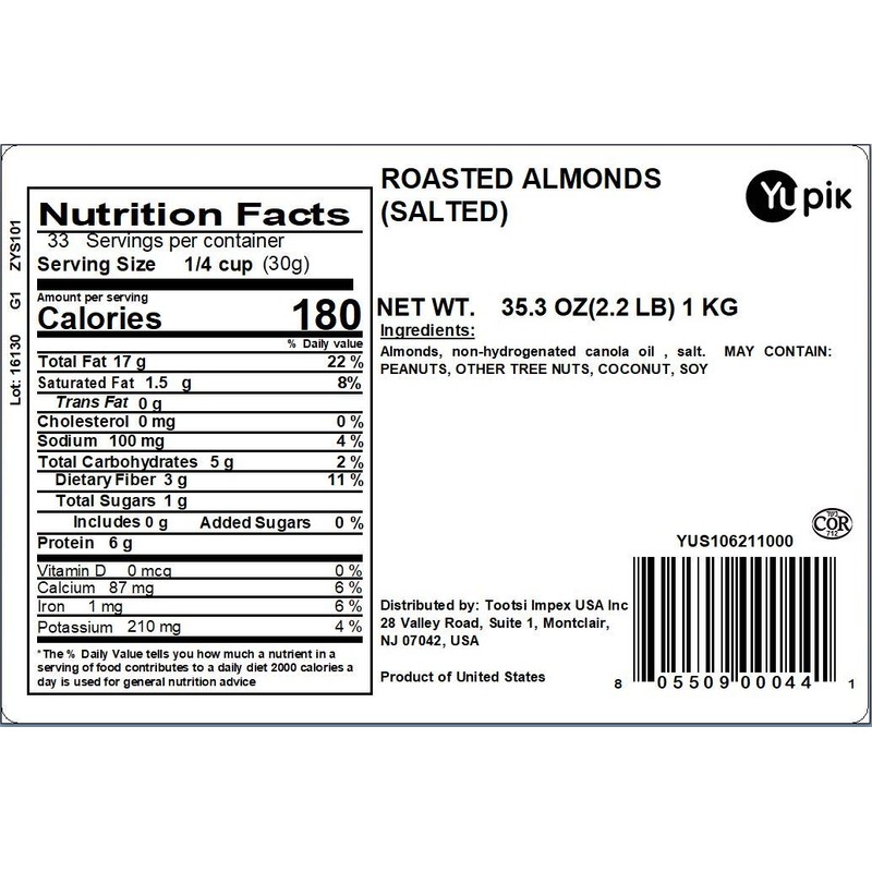 Yupik Nuts Salted Roasted Almonds, 2.2 Pound