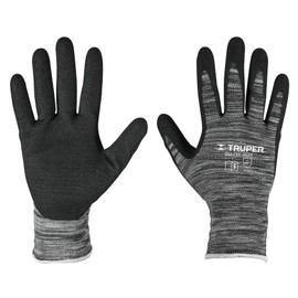 Truper GU-131, Guantes de nylon recubierto de nitrilo, máximo agarre, puño tejido, CH