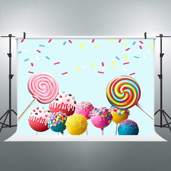 FLASIY 7x5ft Children Birthday Party Photography Backdrops Colorful Lollipops Candy