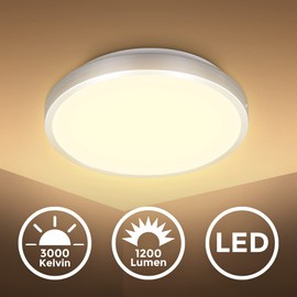 B.K.Licht LED ceiling light, aluminium colour, incl. 12 W LED Board I 1200 lm, 3000 K Warm White Light Colour, IP20, Diameter 288 mm. / 11.33 inches.
