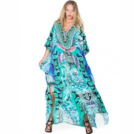a179 Bikini Cover-up Beach Blouse, Printed Vacation Robe Dress - One Size Color 10ea