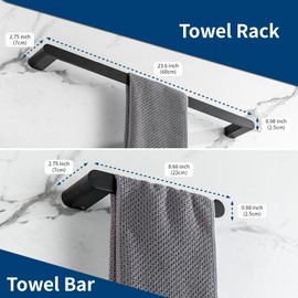 Bathroom Hardware Set, 4-Piece Black Towel Rack Towel Holder Toilet Paper Holder Towel Hooks Wall Mounted Towel Bar Stainless Steel Towel Racks, Matte Black Towel Rack Set, 23 inch