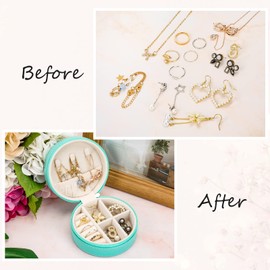 Newellsail Jewellery Box Round Small Jewellery Box PU Leather Travel Jewellery Case with Zip Portable Jewellery Organiser Storage for Rings Earrings Necklaces Bracelets (Tiffany Blue)