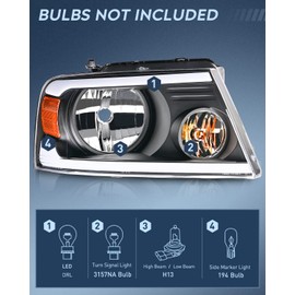 Nilight Headlights Assembly for Ford F150 F-150 2004 2005 2006 2007 2008, 06-08 Lincoln Mark LT Led DRL Headlamp, Black Housing