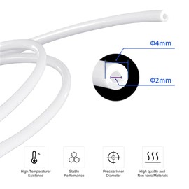 PTFE Bowden Teflon Tube 2M, 2mm ID X 4mm OD 3D Printer bowden tube with 2X PC4-M6 & 2X PC4-M10 Pneumatic Fittings & Tube Cutter for 1.75mm Filament Heat Resistant for K1, K1 Max, K1C, Ender 3 V3