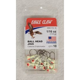 Eagle Claw WBH116-16 Glow Ball Head Jigs 1/16oz 10PK