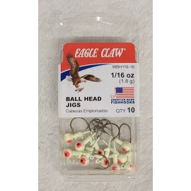 Eagle Claw WBH116-16 Glow Ball Head Jigs 1/16oz 10PK
