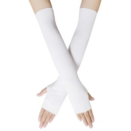 Bellady Women Knit Soft Fingerless Gloves Arm Warmers Extra Long Gloves,White