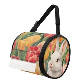 GLENLCWE Easter Rabbit Tulip Hanging Toilet Paper Holder Roll Paper Case Cover Roll Tissue Storage Paper Case Cover Portable and Foldable Roll Storage Bag