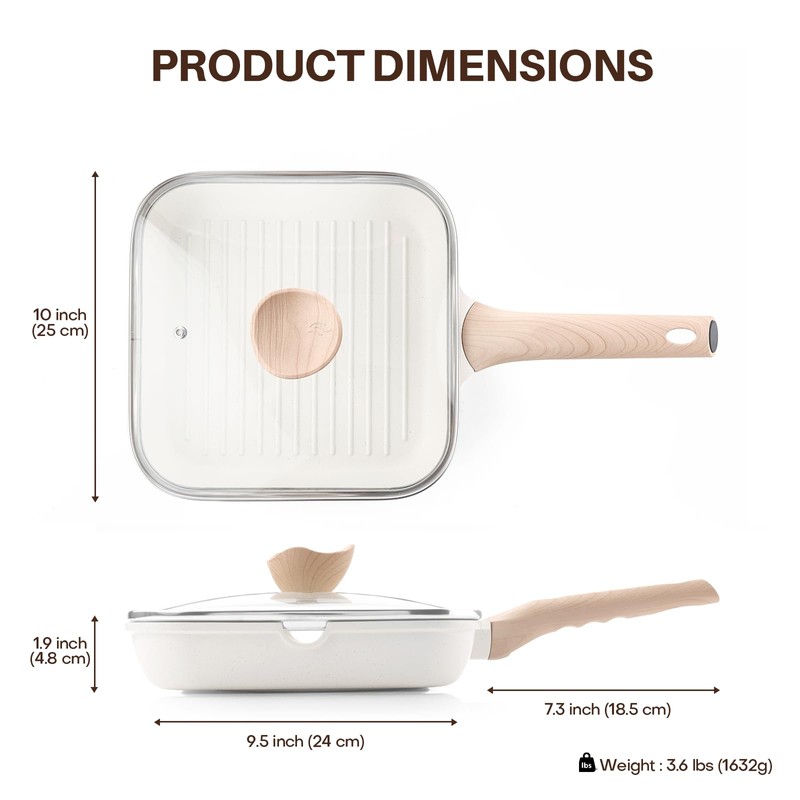 Kordisen Nonstick Grilling Pan with Lid for Stove Tops, 9.5