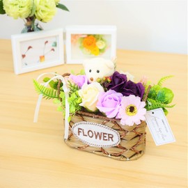 Millennium Art Soap Flower Lucky Bear Basket, Purple