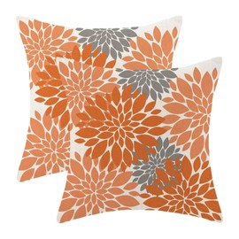 BETGINY Fall Decor Pillow Covers 20x20 Set of 2, Burnt Orange Dahlias Flowers Throw Pillow Covers Geometry Modern Linen Farmhouse for Couch Sofa Summer Home Outdoor Decor