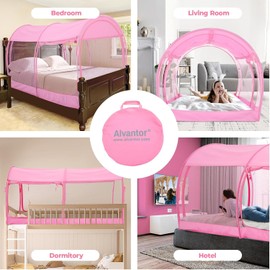 Alvantor Full Size Canopy Bed Mesh Full Bed Tent Mosquito Net for Bed Pop Up Ten Bed Privacy Tent Slumberpod Blackout Indoor Tent for Bed Sleeping Tents (Mattress Not Included)