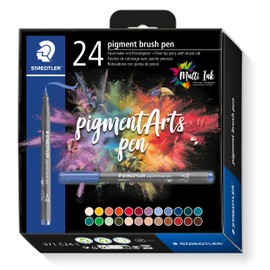 STAEDTLER Brush Pen Pigment Arts, Premium Drawing Ink, Brush Tip for Variable Line Width, Waterproof, Quick-Drying, 24 Brush Pens in Assorted Colours in Cardboard Case, 371 C24-1