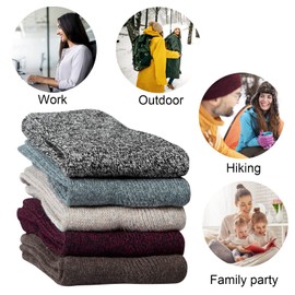 Loritta Pack of 5 Womens Wool Socks Winter Warm Thick Knit Soft Vintage Casual Crew Boot Socks Gifts,B-Wine Red/Black/Brown/Grey/Beige