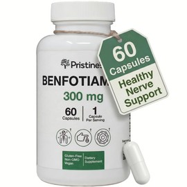 PRISTINE'S Benfotiamine 300mg High Bioavailability Nerve Support Supplement - 60 Day Supply - Fat Soluble Vitamin B1 Supplements - Vegan - Non-GMO