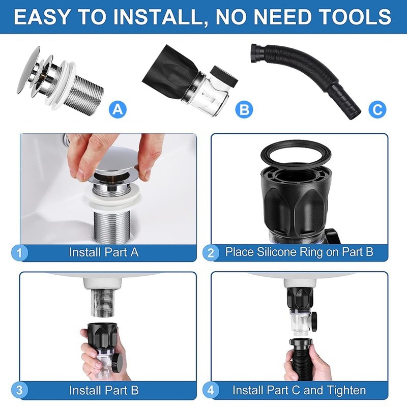 BCENG Sink Drain Kit with Waterproof Tape and Pop-Up Drain