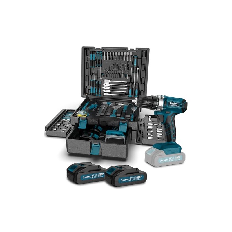 Tool Kit with 21V Cordless Drill - Sundpey 255-PCs Portable