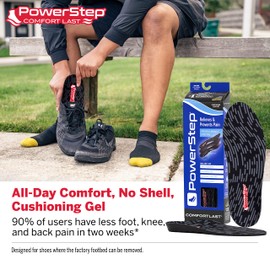 PowerStep Comfort Last Insoles, Cushioning Gel Insoles for Standing All Day, Supports Metatarsal Pain, Foot Arch, Heel Pain, All Day Comfort, Made in The USA (Men's 11-12.5)