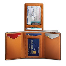 KEMISANT Men Wallet Slim Leather Wallet Card Holders for 15 Cards RFID Blocking