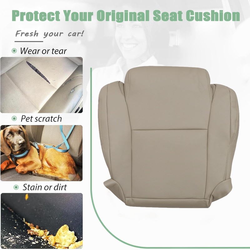 Priprilod Leather Driver Side Bottom Replacement Seat Cover Tan（#44） Compatible