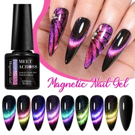 MEET ACROSS 9D Cat Eye Gel Nail Polish, 12 Pcs Chameleon Galaxy Magnetic Gel Polish Set with Base Top Coat and Magnet Stick Soak Off Nail Art Salon Manicure Home Ladies Gift
