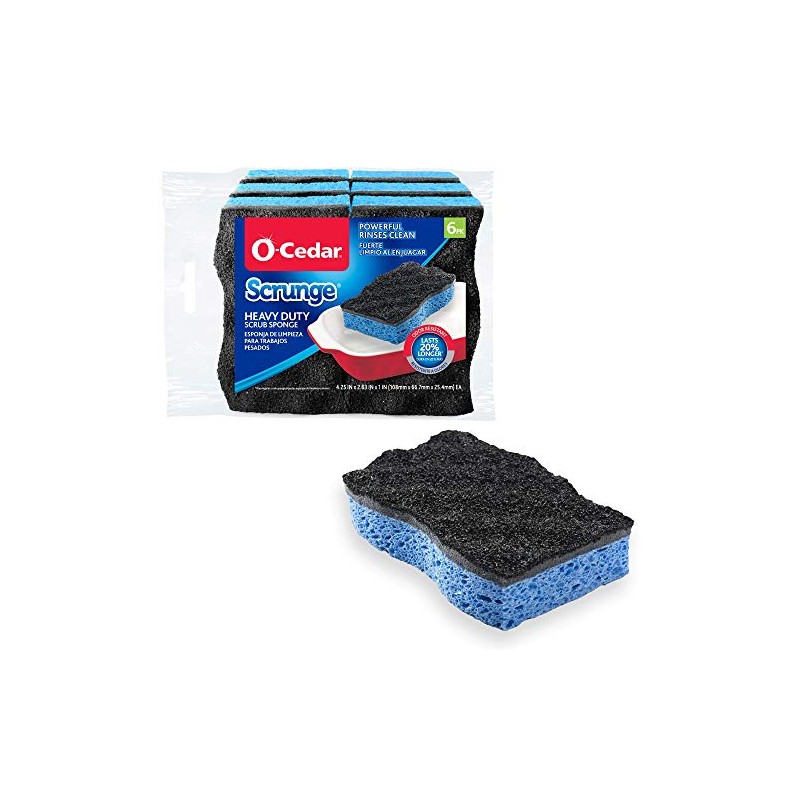 O-Cedar Scrunge Heavy-Duty Scrub Sponge | Odor-Resistant, Multi-Surface Scrubbing Sponge