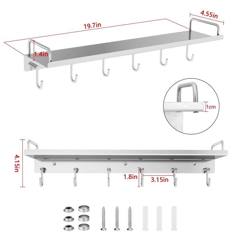 Audmore Kitchen Utensil Rack, 19.7 inch Spice Rack with 6