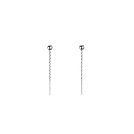 Threader Bead Tassel Drop Earrings for Women S925 Sterling Silver 2mm Tiny Ball Long Chain Dangle Minimalism Ear Piercing Studs Jewelry Hypoallergenic Fashion Best Gifts (3.5mm silver)