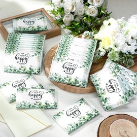 Yinder 60 Bulk Happy Tears Tissue Packs for Wedding 3 Ply Pocket Size Tissues Packs for Guests Facial Individual Wedding Party Favors Travel Graduation Celebration (Green Leaf)