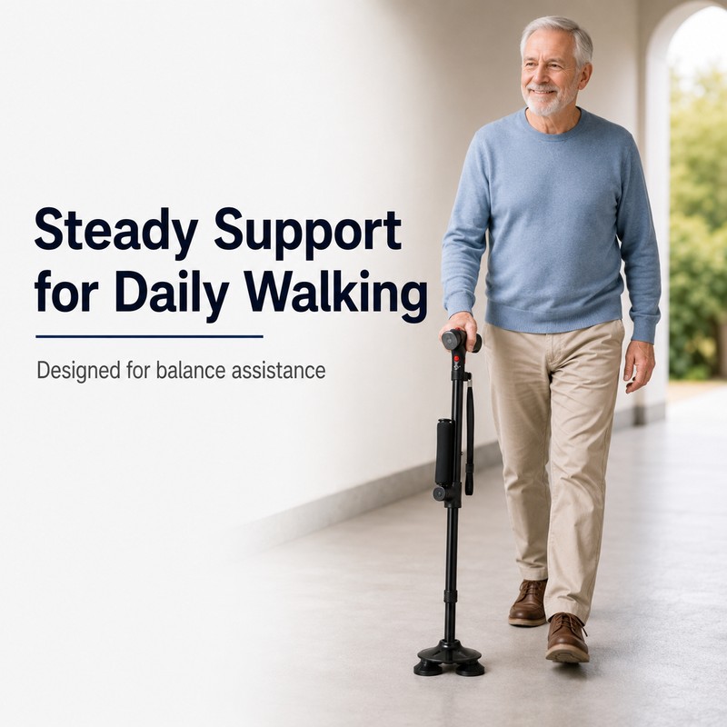 Folding Walking Cane with LED Light & Audible Alert Button,