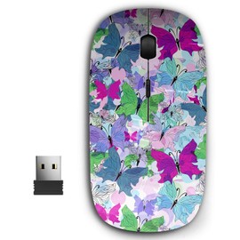 KAWAMOUSE 2.4G Ergonomic Portable USB Wireless Mouse for PC, Laptop, Computer, Notebook with Nano Receiver (Spring Translucent Butterflies)