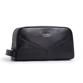 CONTACTS Neceser Hombre de Cuero,neceser de viaje Resistente al Agua con Múltiples Compartimentos, neceser hombre piel para Cuidado Personal, regalos para hombre, cosmetiquera, negro
