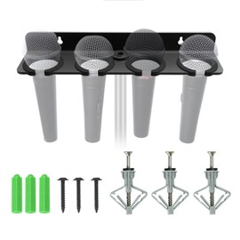 Etour [2025 Upgrade] Multi Microphone Holder for Mic Stand Storage Organizer for Multiple Handheld Dynamic Wired and Wireless Mic Wall Mounter or Rubber Padding to 5/8" or 3/8" Threaded - Up to 4 Mics