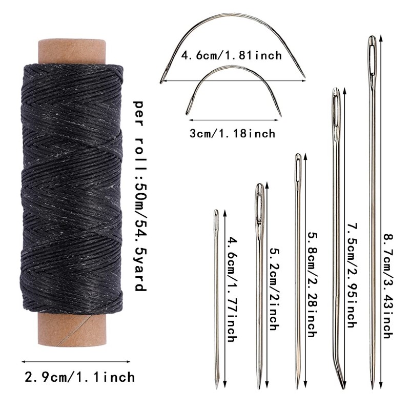 55Yards Waxed Thread with 7 Pcs Leather Needles for Hand