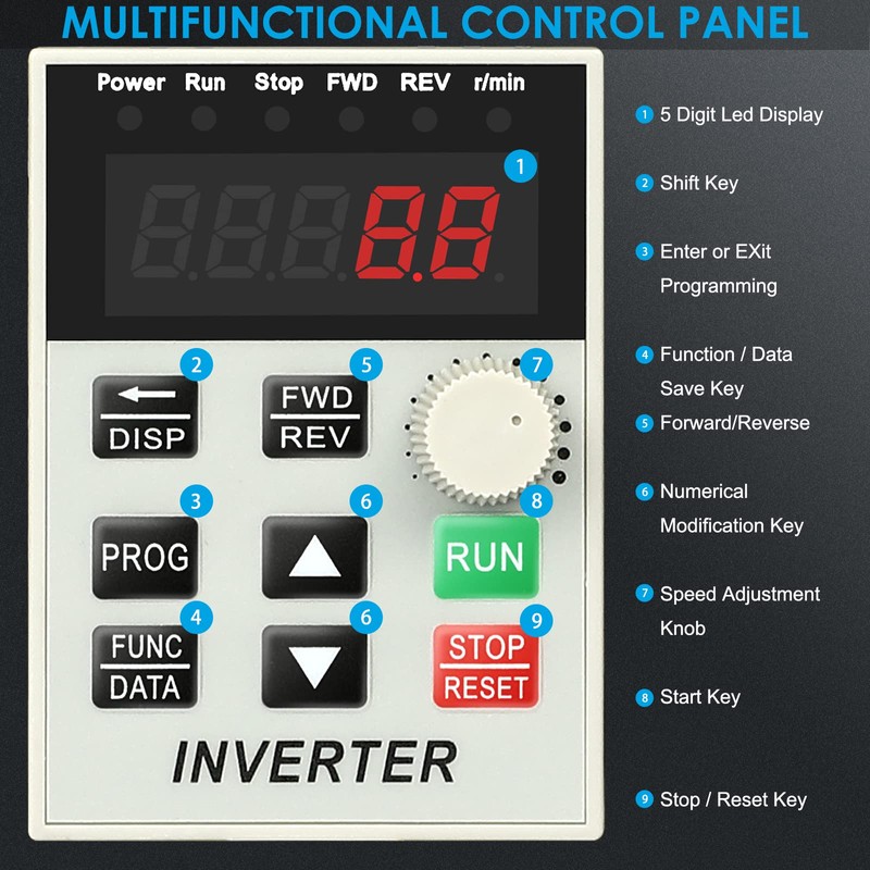 XCFDP AC 220V/2.2kw 3HP Variable Frequency Drive,12A VFD Inverter Single