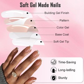 Short French Tip Press on Nails, 120Pcs Square Brown French Tip Nails No Need File Fake Nails Press Ons Reusable Soft Gel Stick On Nails for Women
