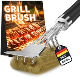 Grillbürste Messing, TNTOR Grill Reinigungsbürste mit Extra Langer Messing Borsten, Edelstahl Spatel und PP Wärmedämmung Griff, für Gasgrill, Holzkohlegrill, Kugelgrill, Elektrogrill und Grillrost.