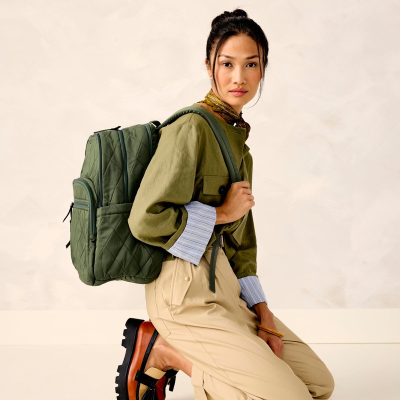 Vera Bradley Women's Polyester Twill Large Bancroft Backpack, Bronze Green,