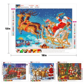 Whaline 4Pcs Christmas Diamond Painting Kit 5D Round Rhinestone Full Drill Xmas Tree Deer Carriage Snow Cross Stitch Painting for Christmas Home Decor,12in x 16 in