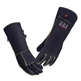 AOUCHI 932℉ Leather Welding Gloves for Women Man, Heat Resistant Fire Long Sleeve Gloves for Tig Mig Stick BBQ Fireplace Animal Handling (Large 16inch)