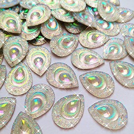 Sparkly Buttons Drop AB Color Sew On Crafts Rhinestones Flatback Beads Sewing for Costume Wedding Dress Decorations 18x25mm 50pcs (AB)