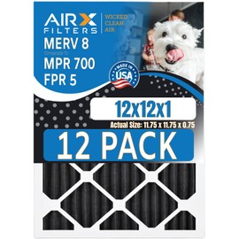 12x12x1 Air Filter MERV 8 Rating, 12 Pack of Furnace Filters Comparable to MPR 700, FPR 5, Pet Odor Retention Filters - Made in USA by AIRX FILTERS WICKED CLEAN AIR.