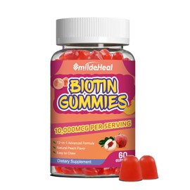 SmildeHeal Biotin Gummies for Hair Growth 10000 mcg, Hair Skin and Nails Gummies with Folic Acid, Vitamins A, B, C, E & D, Vegan biotin Vitamins for Women & Men, 60 Gummies