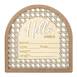 Josojoou Baby Announcement Sign, 5.5in Wooden Arched Baby Shower Welcome Sign, Hello World Newborn Welcome Signs Birth Name Tag, Can be Used for Photo Props, Nursery, Newborn Gift