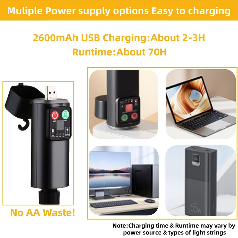 Rechargeable Light String Replacement Adapter with USB Charge Port -