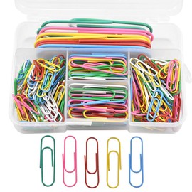 Rapidbok Pack of 250 Paper Clips, Stationary Set, Coloured Paper Clips, Plastic Coated Small Large Paper Clips for Papers, School and Office Supplies (28 mm/50 mm/100 mm)